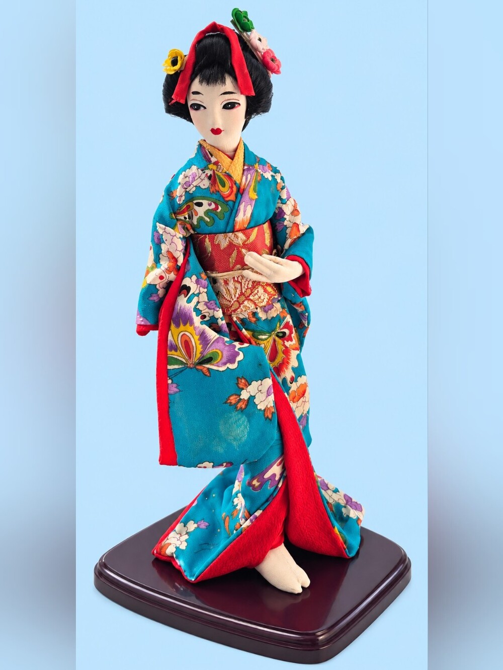 Vintage Japanese Geisha Doll 13” Kimono Maiko Figurine Japan Decor Display